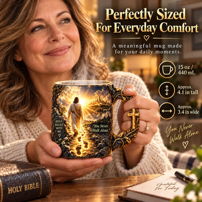 🔥Last Day 50% OFF♥✝️ Jesus Walks With Me™ – Heat-Reveal Faith Mug | You Are Never Alone
