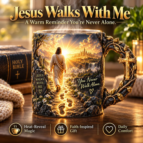 🔥Last Day 50% OFF♥✝️ Jesus Walks With Me™ – Heat-Reveal Faith Mug | You Are Never Alone
