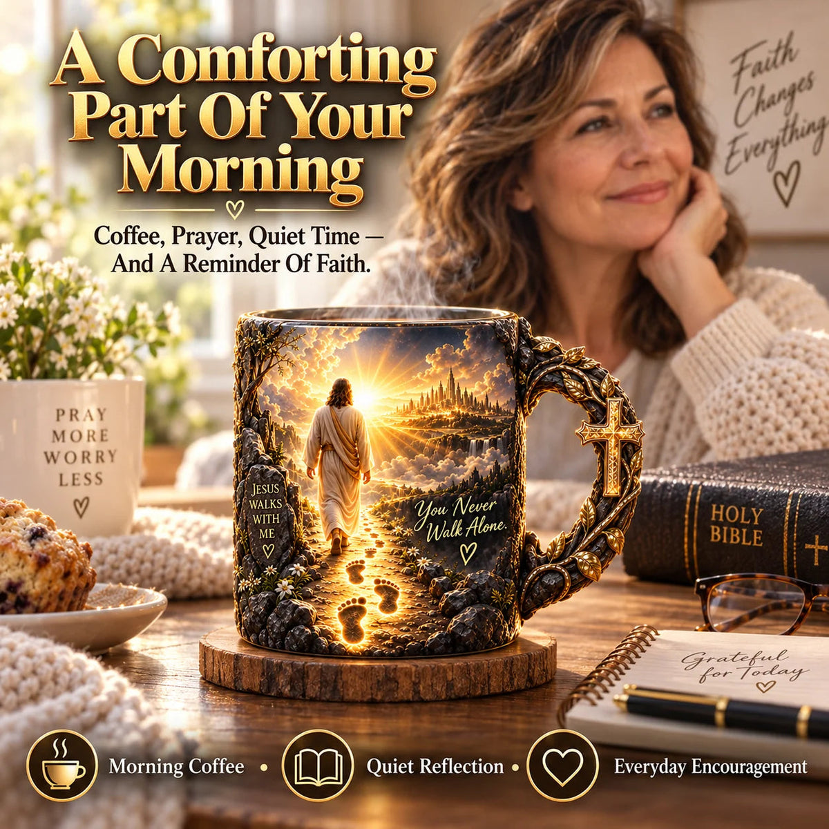 🔥Last Day 50% OFF♥✝️ Jesus Walks With Me™ – Heat-Reveal Faith Mug | You Are Never Alone