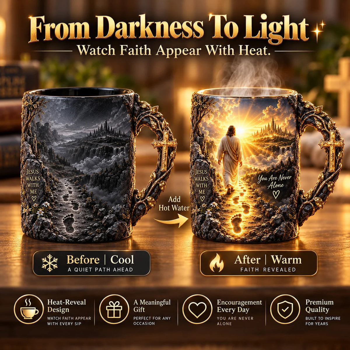 🔥Last Day 50% OFF♥✝️ Jesus Walks With Me™ – Heat-Reveal Faith Mug | You Are Never Alone