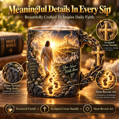 🔥Last Day 50% OFF♥✝️ Jesus Walks With Me™ – Heat-Reveal Faith Mug | You Are Never Alone